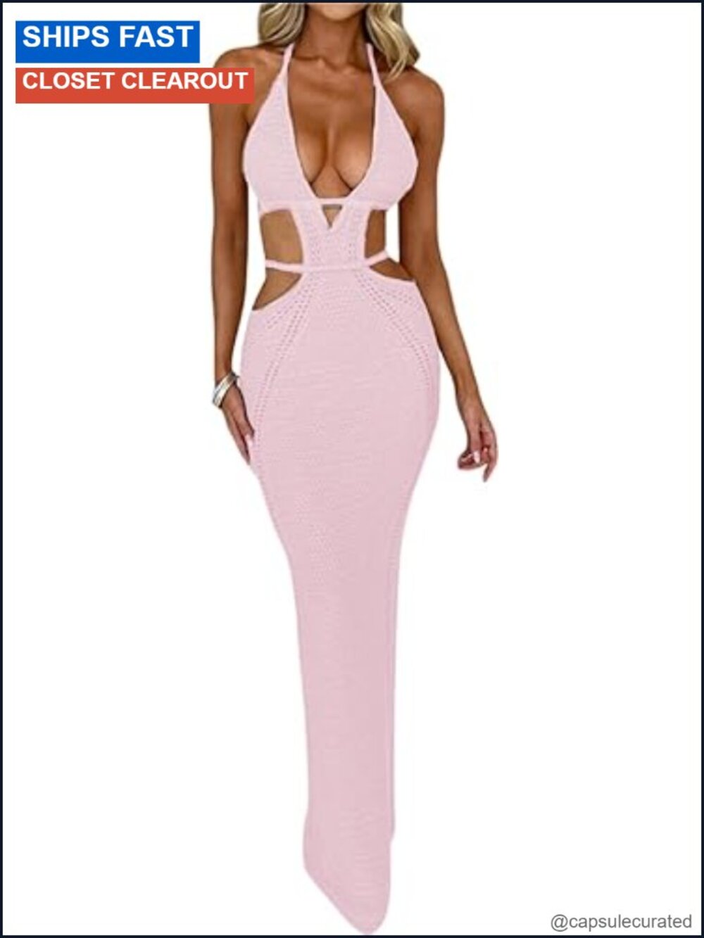 Crochet Halter Maxi Dress Sexy Backless Sleeveless Summer Beach Vacation